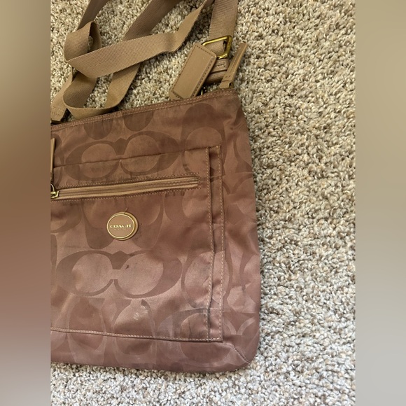Coach Signature Getaway Nylon File Crossbody Shoulder Bag Brown Travel Pocket - Picture 7 of 11